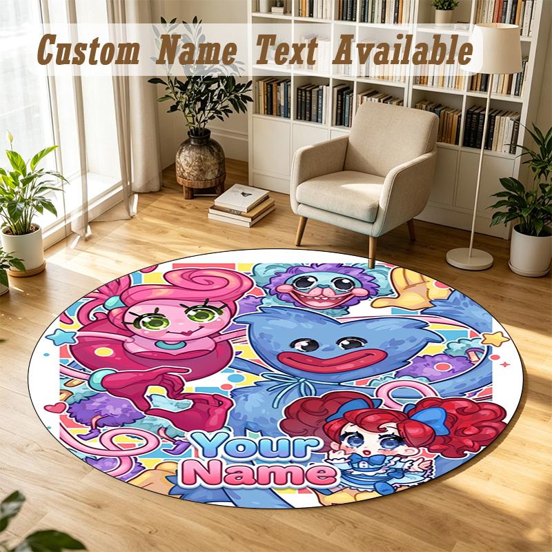 Round Rug Custom NamePoppy Playtime Pattern Non Slip Carpet Home Floor Decor