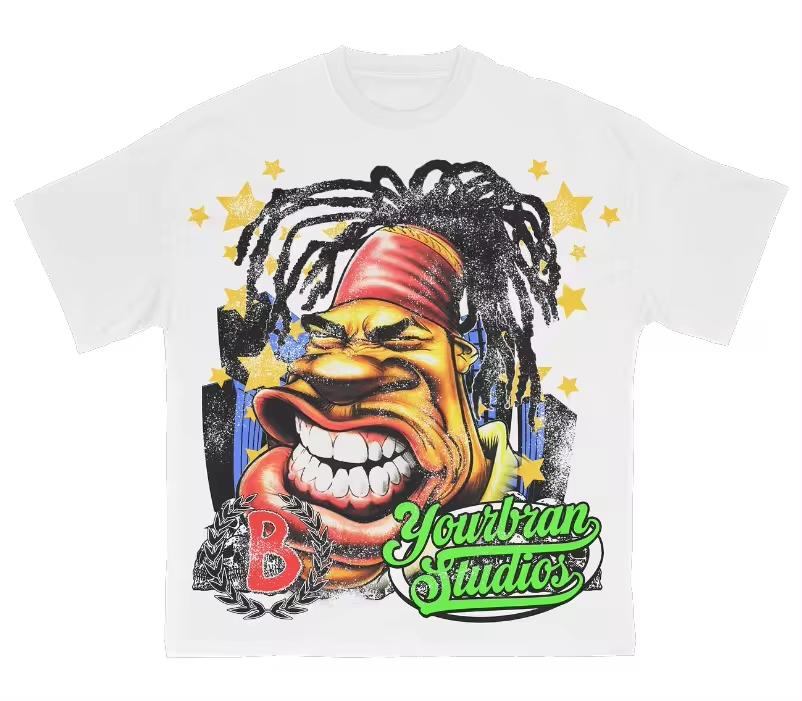 Custom Designer with Logo Your Own Brand Oversized Distressed Tee Camiseta 2D Screen Print Cropped T Shirt Men