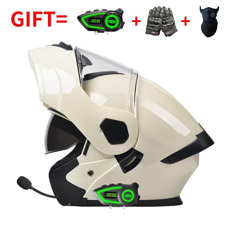 Bluetooth-Enabled Full Face Motorcycle Helmet With Dual Visors DOT 3C Certified All-Season Flip-Up Design Men Women