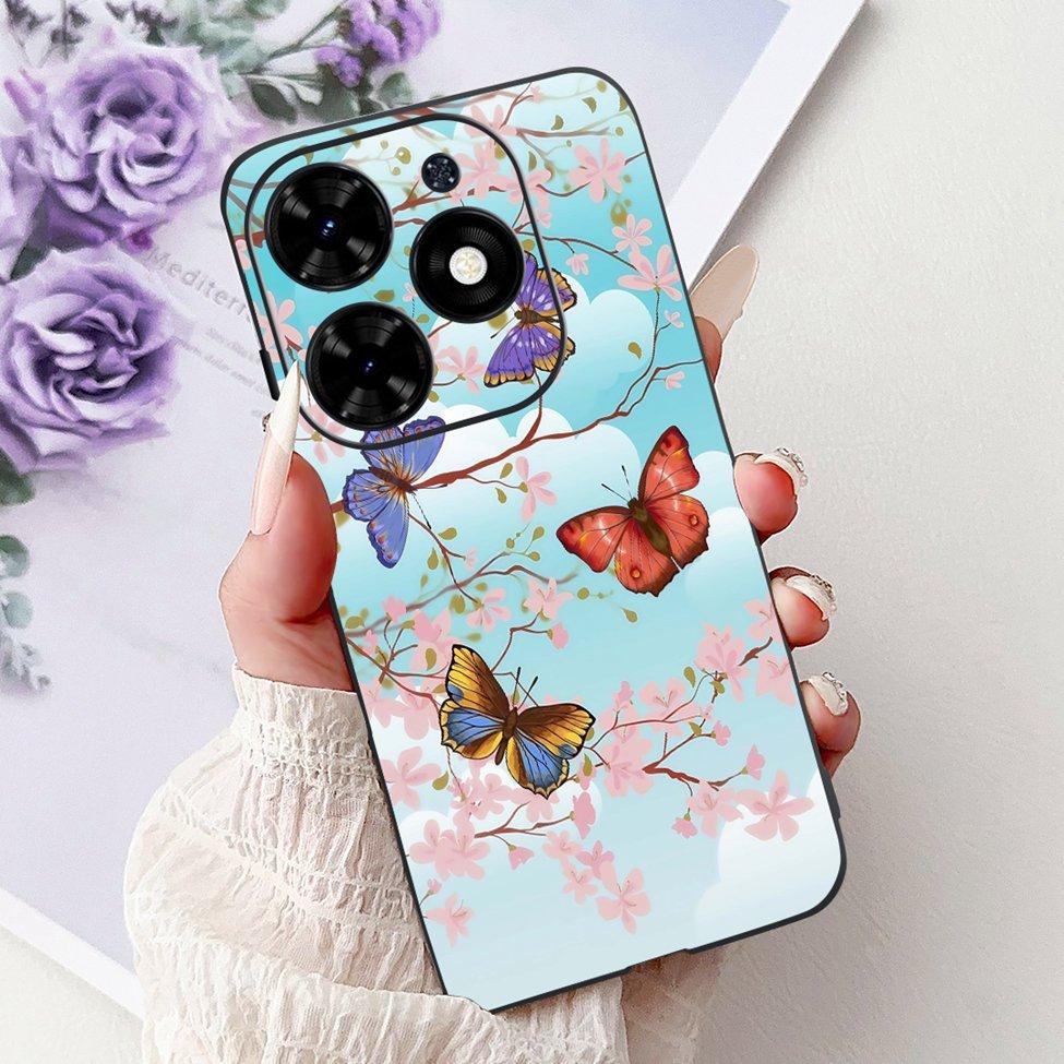 Для Tecno Spark Go 2024 BG6 Задняя крышка Для Tecno Spark Go 2024 Чехол Модный Роскошный Цветы Милый Мультяшный Кот Ударопрочный Силиконовый