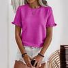 Women's Elegant Solid Textured Short Sleeve Ruffle Casual Round Neck T-Shirt