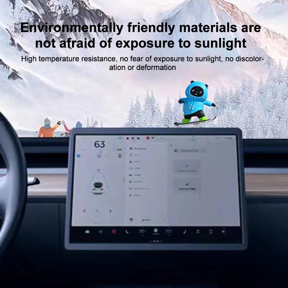 Car Center Console Creative Ornament Funny Cartoon Skateboarding Bear Removable Festival Gift Car Decorations