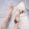 Special Small Fresh Thick Heel Sandals Fairy Style 2024 New Femininity Summer Middle Heel Rhinestone with Skirt