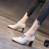 New Spring, Autumn And Winter Fashion Leather Square Head  Office Work Shoes Cross Tie Casual Women's High Heels