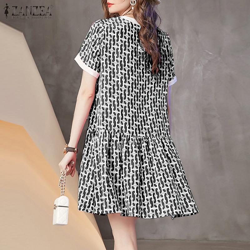 ZANZEA Женское повседневное платье с коротким рукавом и круглым вырезом с принтом