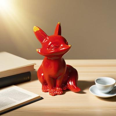 Юйшэн Киноварный Лис Орнамент Фигурка Красной Лисы Миниатюрная Статуэтка Лисы Скульптура Приборная Панель Автомобиля Дом Офис Фэн-шуй Украшение