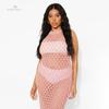 2022 Sexy See Through Sleeveless Bikini Cover-ups Pink Hollow Out Mesh Dress Women Summer Beach Wear Swim Suit Cover Up