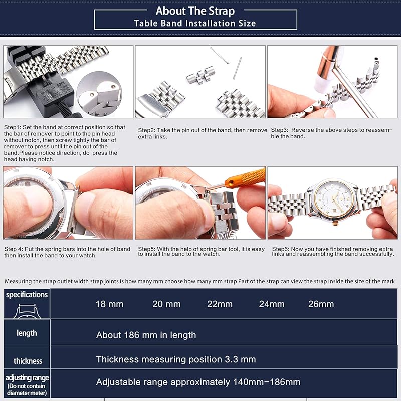 [BINLUN] ремешок для часов из нержавеющей стали, металлический ремешок для часов, металлический ремешок для часов 18 мм, 20 мм, 22 мм, 24 мм, 26 мм, сменный ремешок для смарт-часов, очень прочный