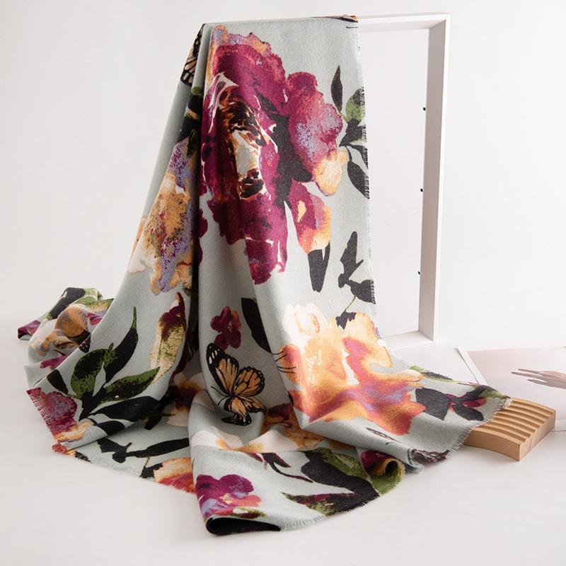 190*65cm High Quality Imitation Cashmere Scarf Autumn Winter Butterfly Printed Warm Shawl Women Gift