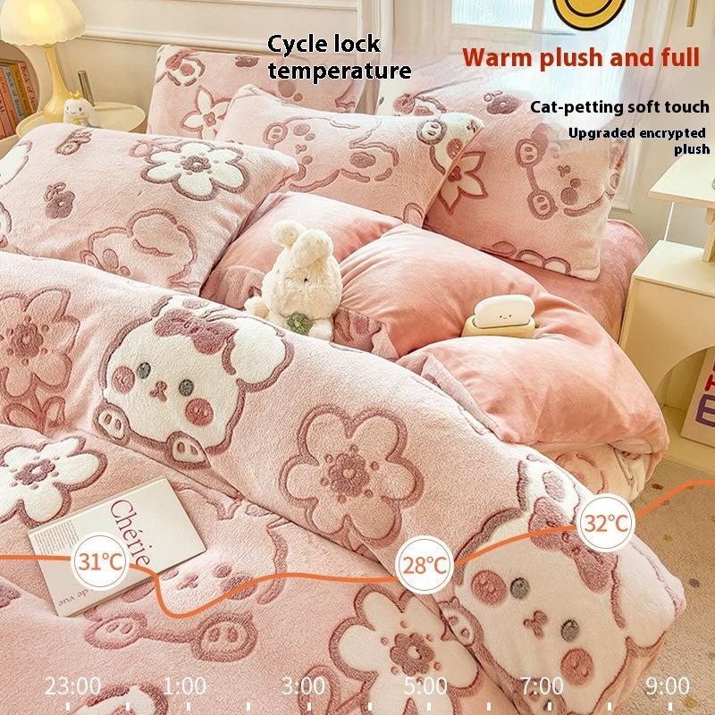 Зимний комплект постельного белья из молочного флиса, четырехпредметный, двусторонний флис, утолщенные простыни, пододеяльник, наволочка