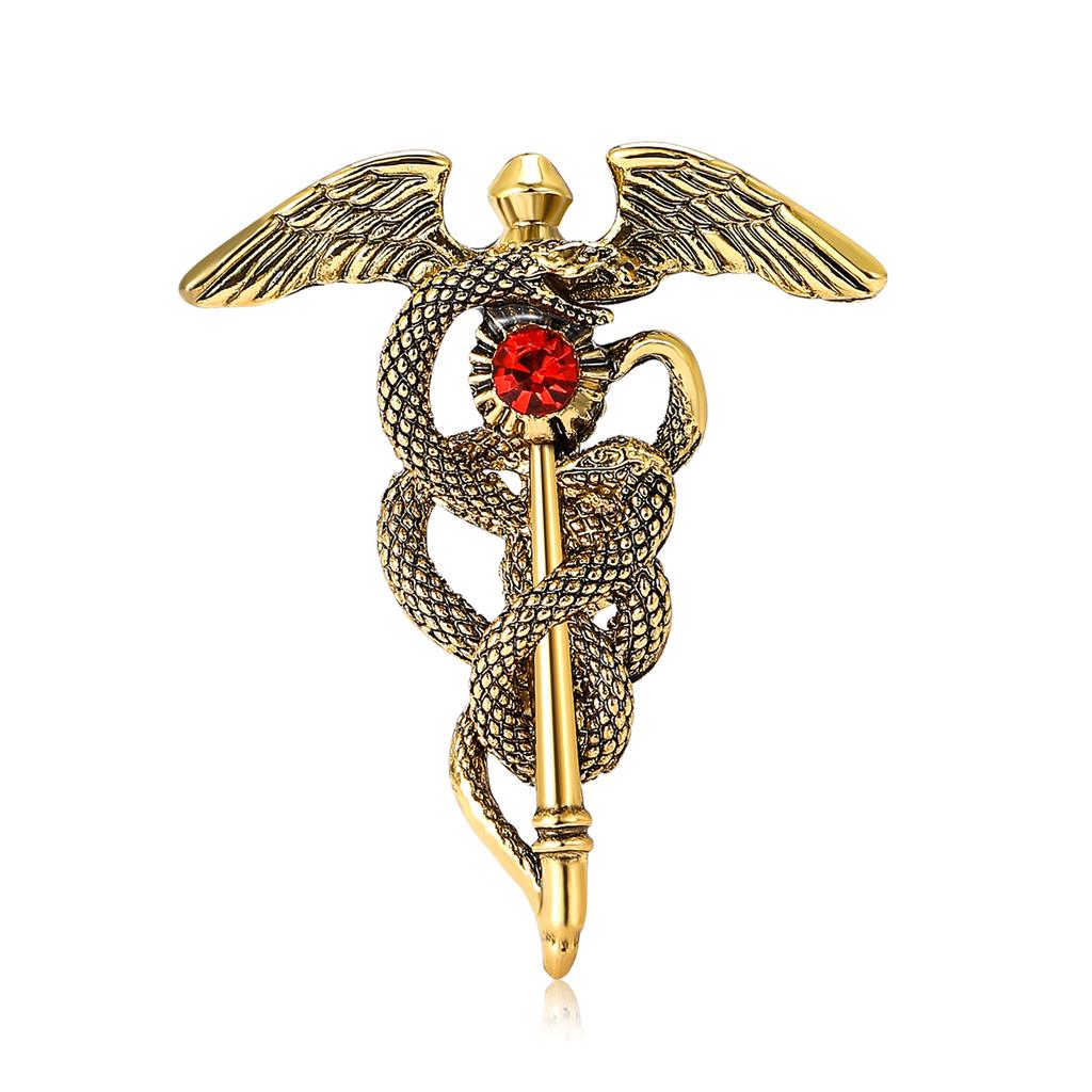 Винтажный сплав брошь в виде ангельских крыльев и посоха в виде змеи, новый креативный аксессуар для груди с цветком