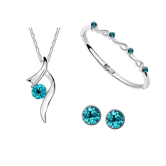 Свадебный комплект украшений Посеребренный горный хрусталь Инкрустация Ожерелье Серьги Браслет