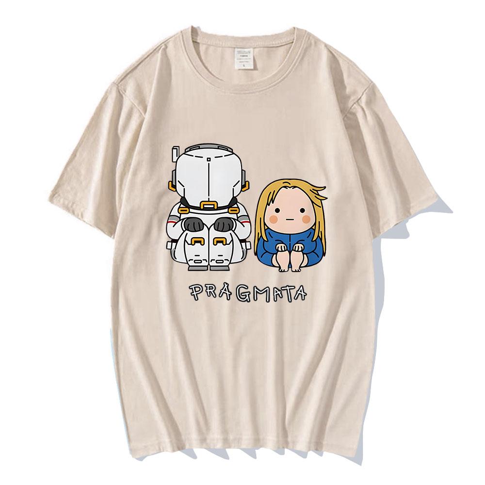PRAGMATA Hugh Diana Sitting Tshirt Summer Unisex Streetwear Funny Cartoon Graphic Print Merch Short Sleeve Cotton Tee Shirt