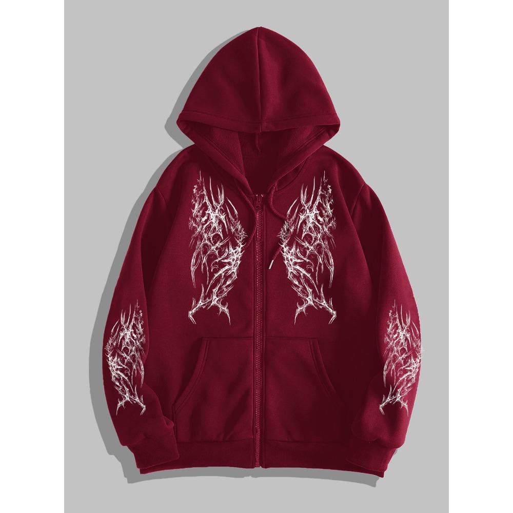 Модный худи на молнии в стиле Y2K с темным принтом, уличный худи на молнии, подходит для повседневной носки