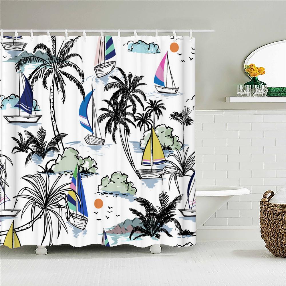 Sunlight Beach Waterproof Fabric Shower Curtains 3D Printing Palm Tree Bath Curtain For Bathroom Bathtub Decoration With Hooks