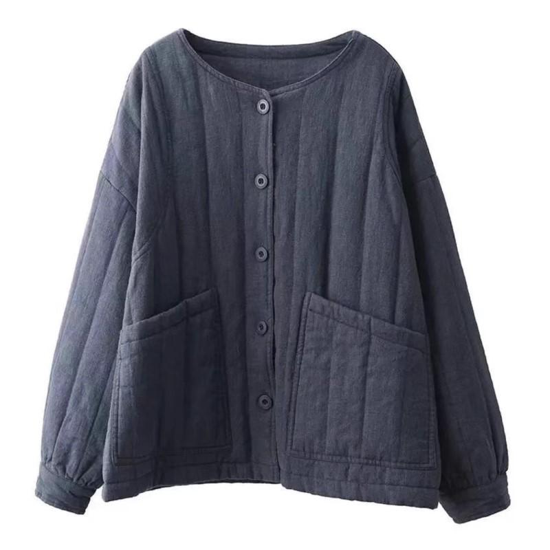 Johnature Винтажный стиль О-образный вырез однобортный свободный сращивающийся пальто женский зимнее однотонное длинное рукава ретро пальто