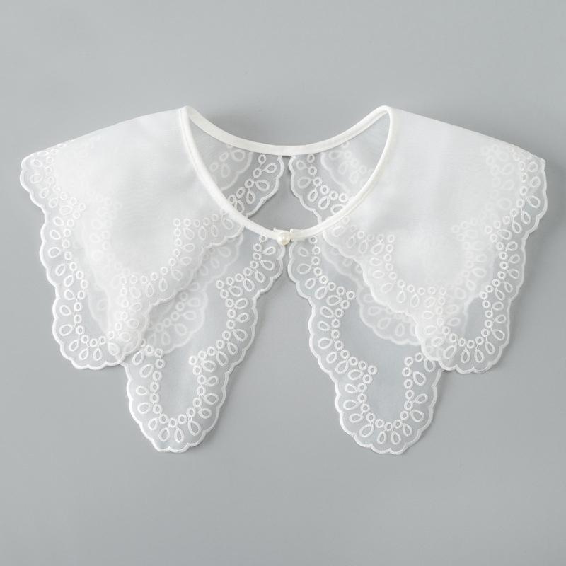 Women Fake Collar Shawl Detachable Blouse Decoration Lace Romantic Flower Embroidery Multi-Layer False Collar Shirt Collar
