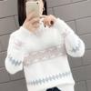 Women Fashion Half Turtleneck Basic Sweater Autumn Loose Casual Cashmere Knitting Pullovers Vintage Print Knitwear