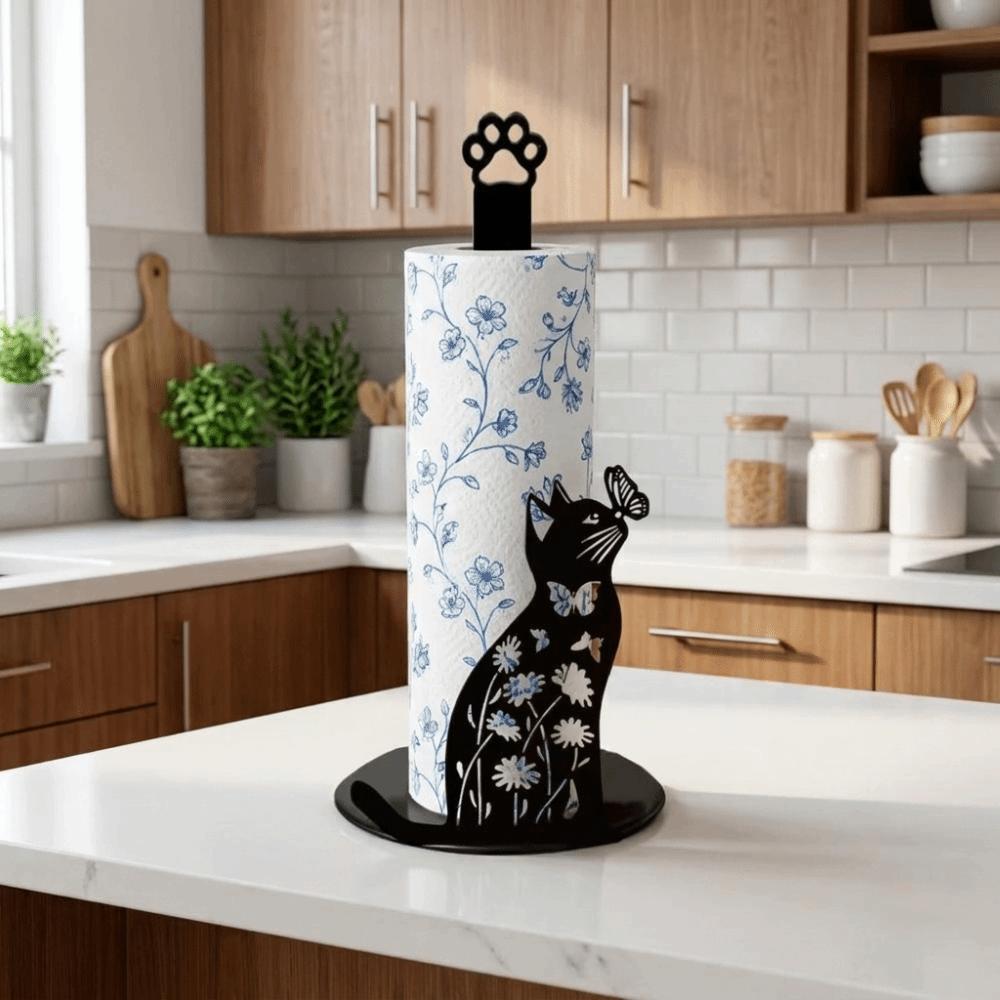 Sturdy Vertical Napkin Holder Wooden Base Roll Paper Towel Holder Kitchen