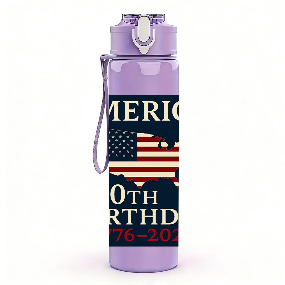 1PC America 250th Birthday Flag Print 750ml Color Plastic Sports Water Bottle Leakproof Flip Straw Lid For Sports Office Home Use