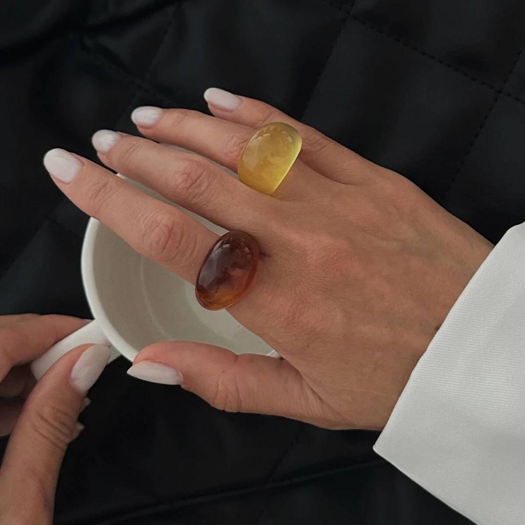 KunJoe Винтажное желто-коричневое толстое акриловое кольцо Женское Минималистичное геометрическое из смолы Широкие кольца на фаланги Бохо украшения Подарок для пары 2026