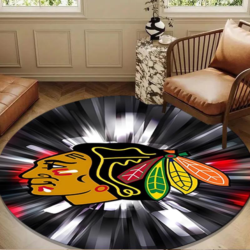 Chicago-Blackhawks Logo Round Rug for Livingroom,Bedroom, Palyroom, Chair Rug, Area rug, Circle Carpet, Large Size Decor Fan Christmas gift