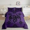3pcs Purple Black Dragon Comforter Set Queen Size Vintage Boho Floral Print Bedding Set Paisley Pattern Quilt Set