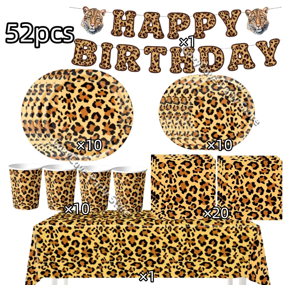 Pink Leopard Birthday Party Decoration Animal Leopard Theme Tableware Cup Plate Banner Balloons Birthday Party Supplies Gifts