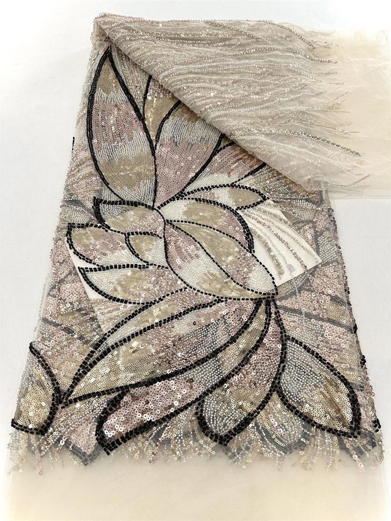 Новейшая африканская кружевная сетчатая ткань с бисером 3 ярда 2025 Высококачественный нигерийский свадебный материал Роскошная ткань с пайетками и бисером для шитья