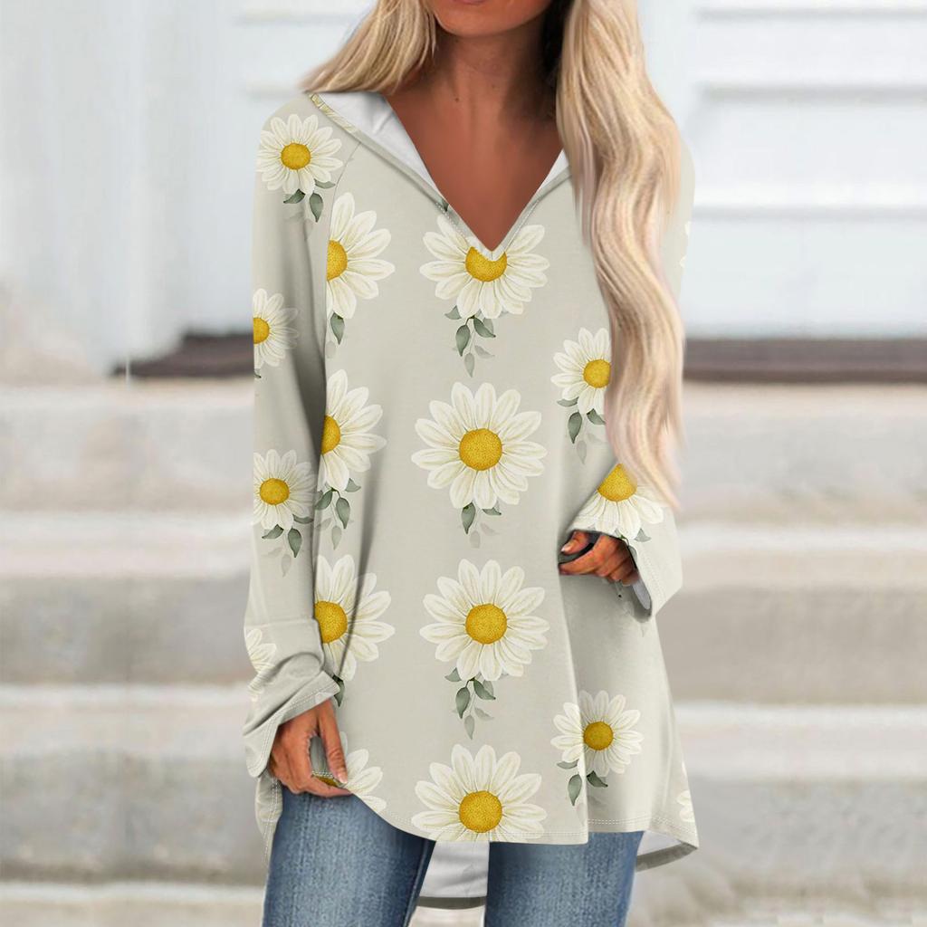 Женские свободные топы с V-образным вырезом и капюшоном с длинными рукавами, повседневные топы, домашние пижамы для отдыха, топы