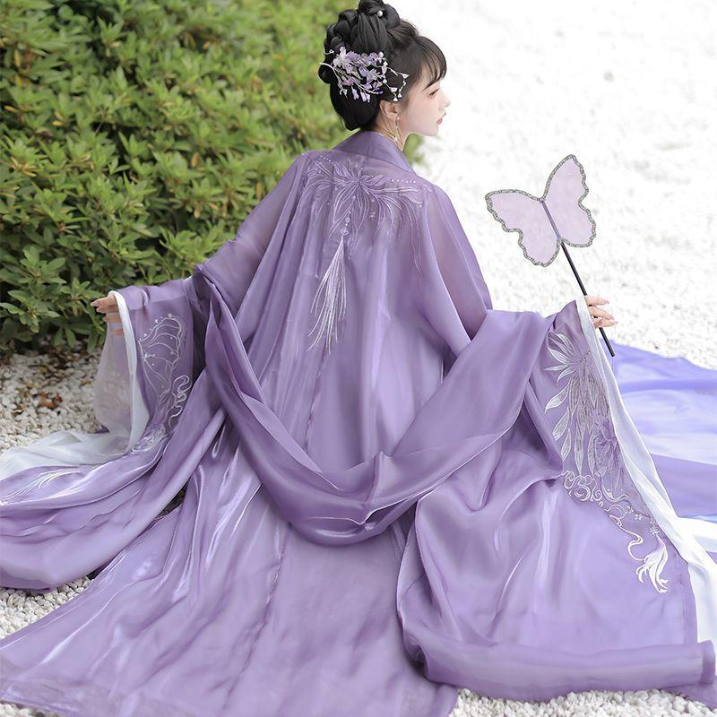 Рубашка с двойным рукавом и вышивкой Hanfu в китайском стиле, костюм с юбкой HE ZI