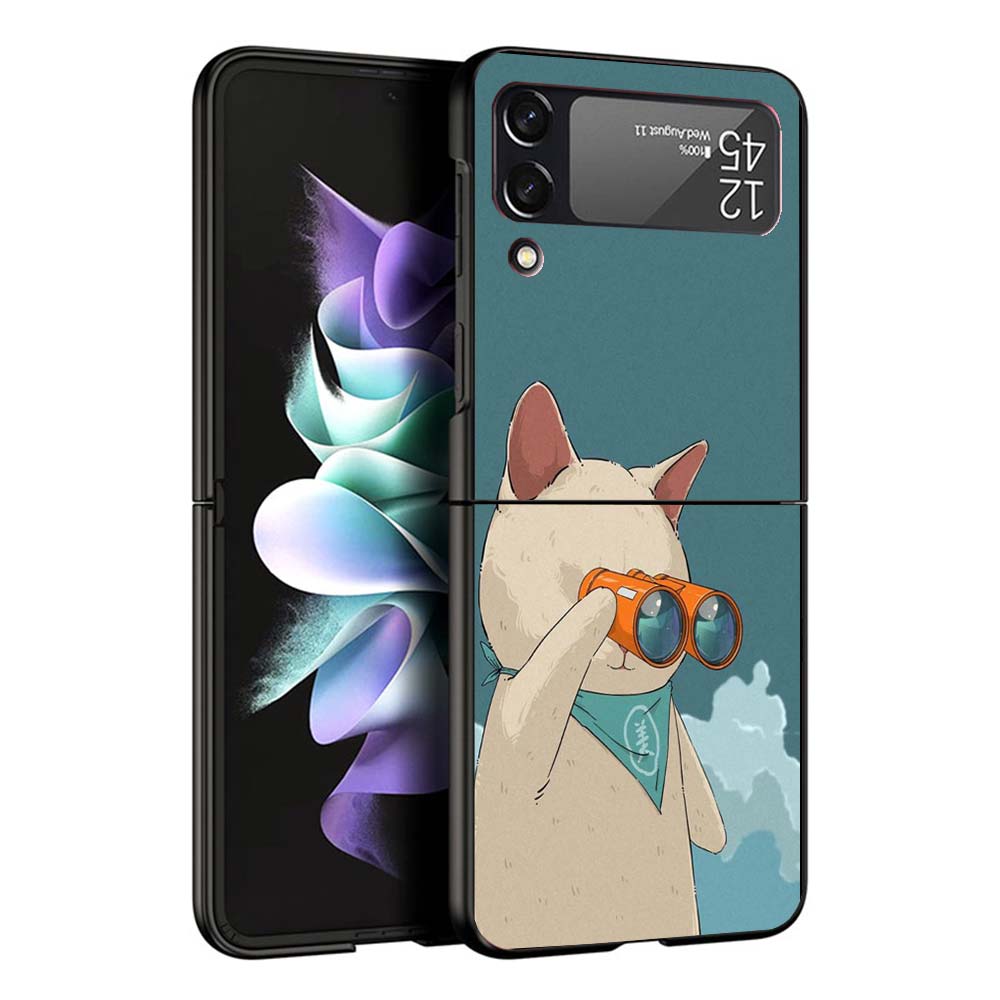 Милый мультяшный счастливый кот Чехол для телефона Samsung Galaxy Z Flip7 Flip6 5G Flip5 Flip4 Flip3 ZFlip 7 6 3 4 5 Ударопрочная задняя крышка G