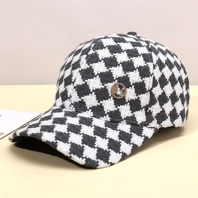 Hat Women's Spring and Autumn Rhinestones M Standard Baseball Cap Women's Ins Tide Cap Women's Plaid Fashion Trend Sun Protection Hat