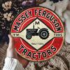 Mfoever Жестяная табличка Винтажные тракторы Massey Ferguson Ретро металлическая жестяная табличка Рустикальный логотип сельскохозяйственной техники Круглое настенное искусство Декор Классический сельскохозяйственный The