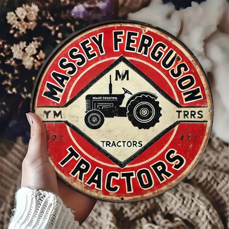 Vintage Massey Ferguson Tractors Retro Metal Tin Painting Rustic Distressed Farm Equipment Round Wall Art Decor Classic Agricu