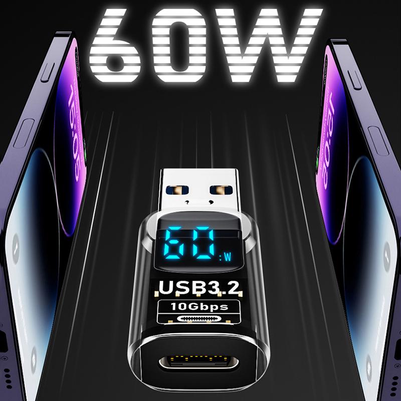 36 Вт 3A Qc зарядный адаптер с цифровым дисплеем напряжение ток измерители мощности Usb 3.2 10 Гбит/с Otg Usb A Male To C Pd 60 Вт зарядное устройство