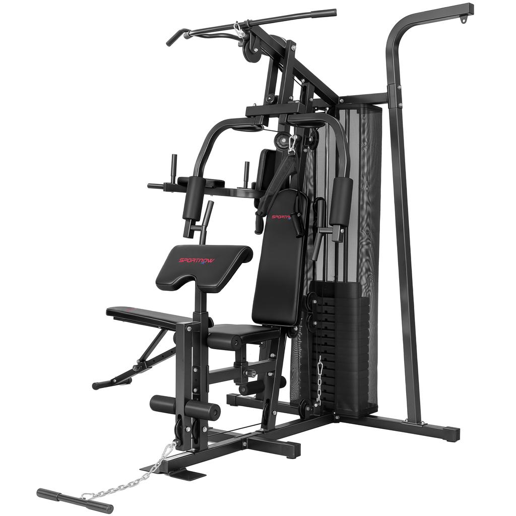 Multifunctional Training Station, Home Fitness Machine for Over 10 Exercises, Weights, Adjustable Fitness Bench, Black