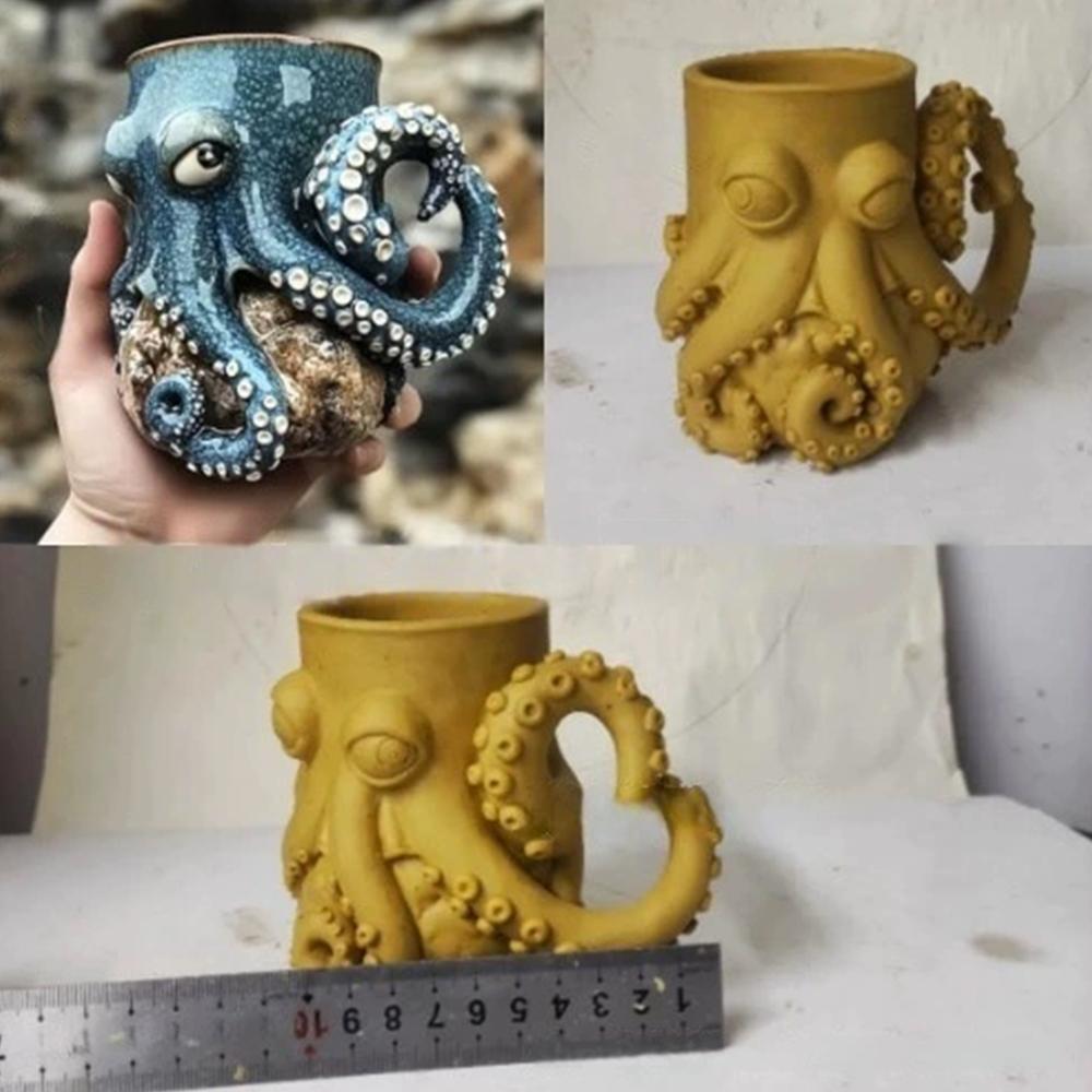 Морские существа Кружка-украшение Осьминог 3D Осьминог Веселая керамическая кофейная чашка Ручной работы Чашка-статуэтка в форме осьминога Подарок для любителя океана