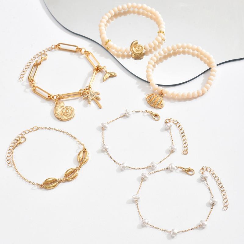Bohemian Bracelet New Vacation Wind Rice Bead Alloy Conch Shell Pendant Bracelet Set