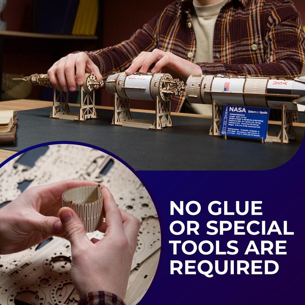 Ugears NASA Saturn V 70257 Wooden Puzzle, No Glue or Tools Required, 3D Puzzle for Adults