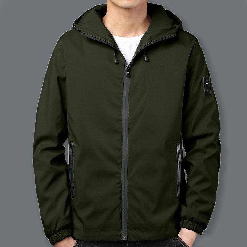 Men S Casual Hooded Jacket Long Sleeve Solid Color Multi Pocket