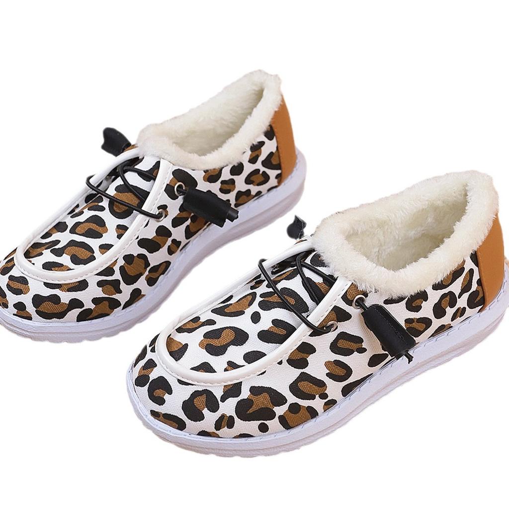 Женские осенне-зимние ботинки на плоской подошве с леопардовым принтом, слипоны, флис, повседневные домашние, больших размеров