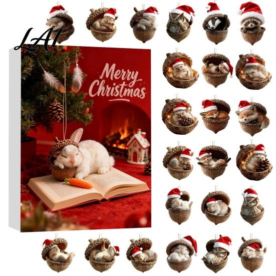 Christmas Party Supplies Advent Calendar 24 Days of 2D Acrylic Forest Animal Acorn Seasonal Home Ornament Ornaments for Kids Holiday Countdown