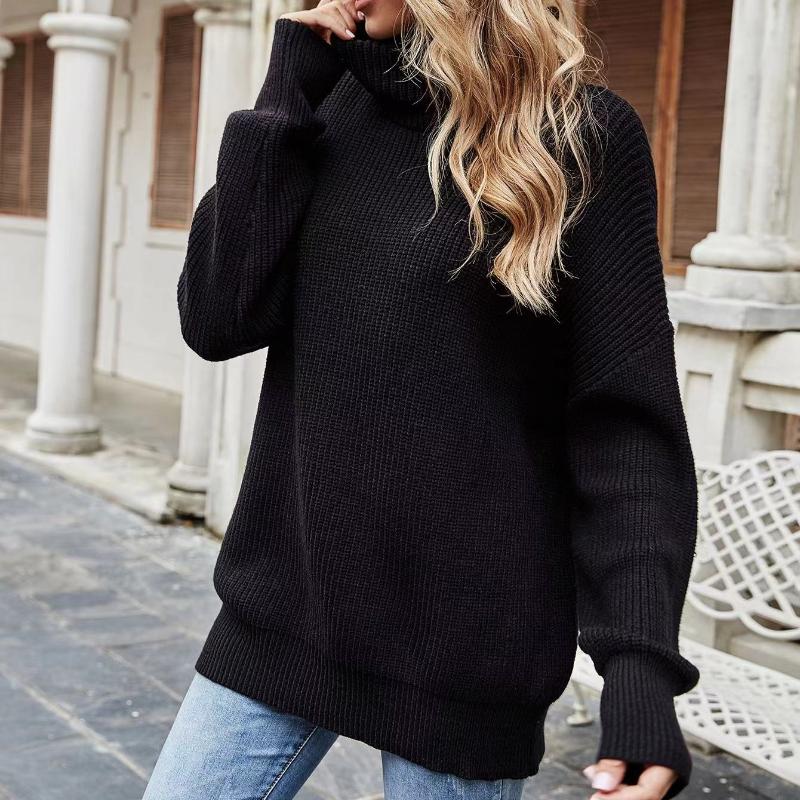 IHUASU Женский осенне-зимний свободный свитер с высоким воротом, однотонный свитер большого размера