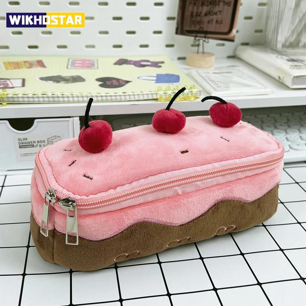 Cute Pencil Bag Plush Cherry Cake Pencil Case Large Capacity Kawaii Pencil Pouch for Girls Kids Back To School Acsesories Gift