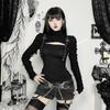 Футболка AltGoth Streetwear Gothic для женщин Y2k E-girl Cyber Punk с дырками на рукавах, лоскутное шитье, ажурная футболка с длинным рукавом, укороченная футболка Femme