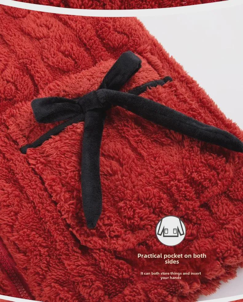 Красная праздничная зимняя свадебная пижама для пары с застежкой-молнией - Длинные волосы, коралловый флис