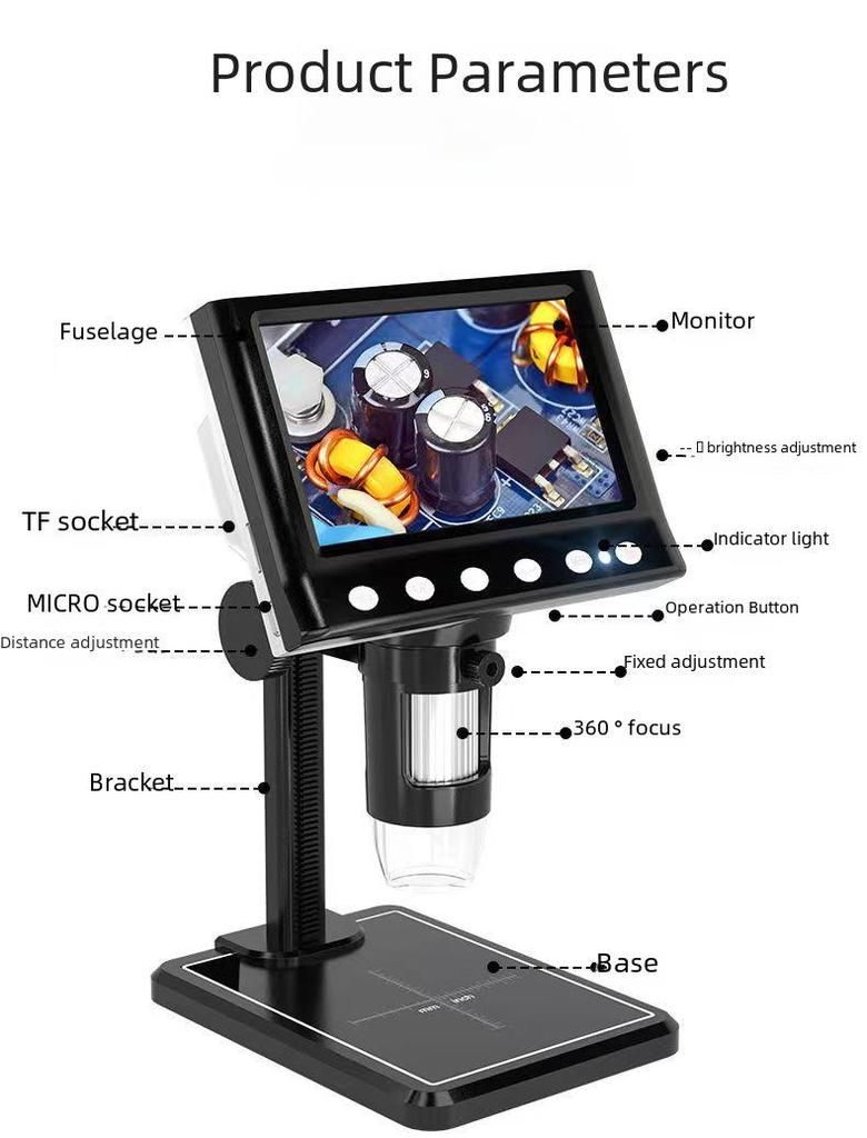 Электронный промышленный микроскоп DM7: Экран 4,3", цифровая лупа для печатной платы, мобильный телефон, ремонт часов, печатная плата
