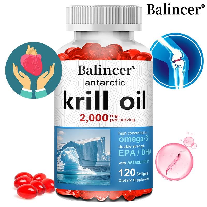 Balincer Antarctic Krill Oil Softgels , Omega-3 EPA & DHA With Astaxanthin, Support Heart Health, 120 Softgels
