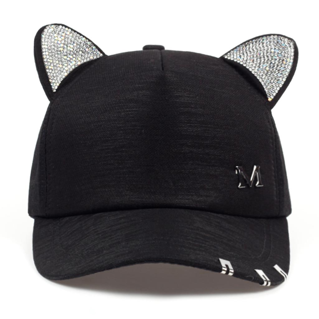 Women Cute Cat Ears M Label Baseball Caps Spring Autumn Outdoor Use Adjustable Casual Hats Sunscreen Hat For Men And